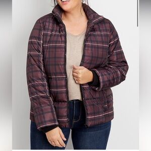 Maurice’s Burgundy Plaid Mock Neck Lined Puffer Jacket XL